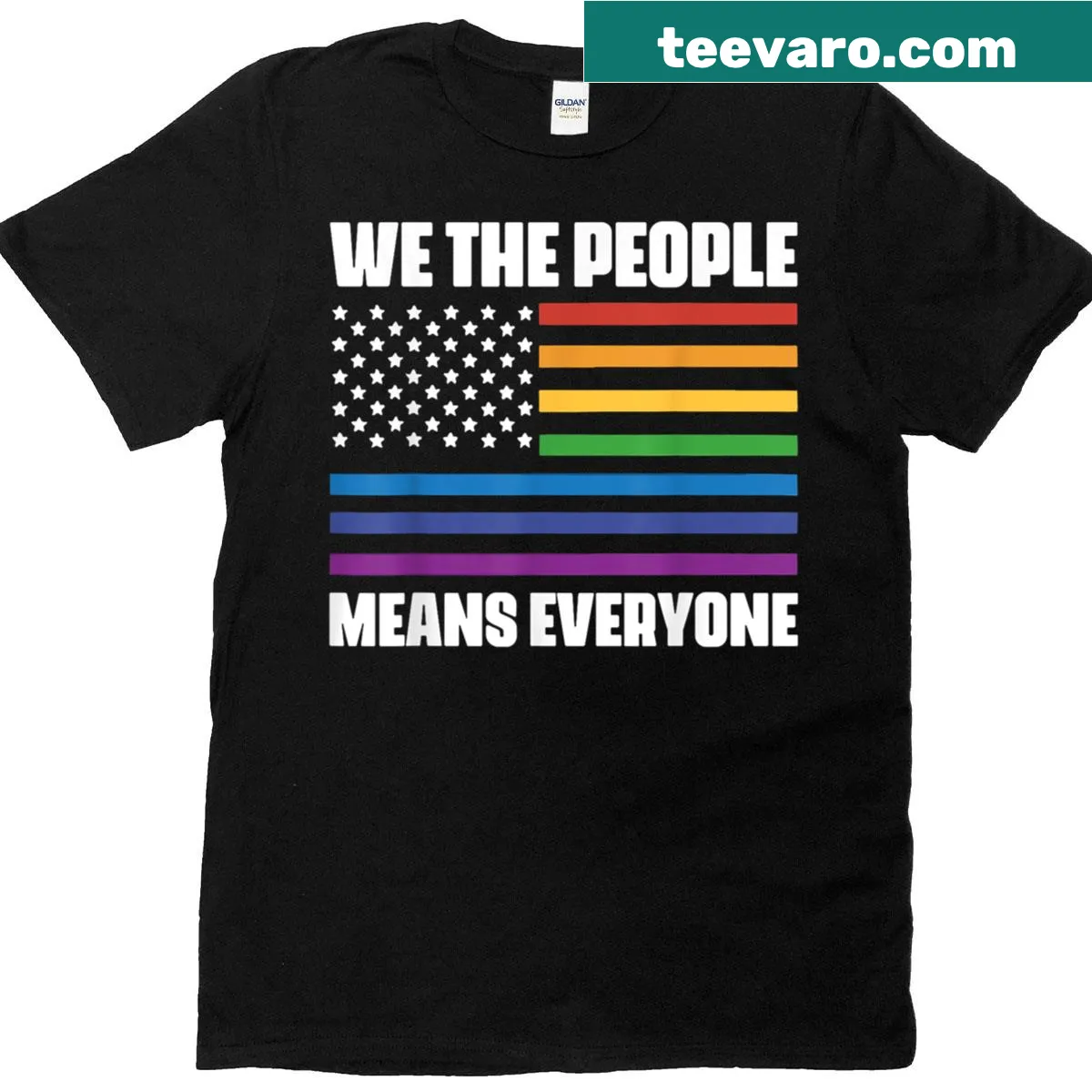 Rainbow graphic with the phrase 'We The People Means Everyone' T-shirt — on a men's t-shirt