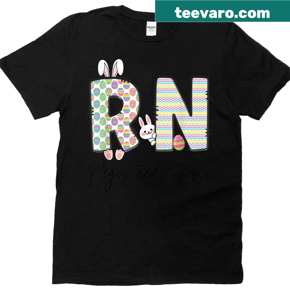 Cute Easter bunny t-shirt for registered nurses — on a men's t-shirt