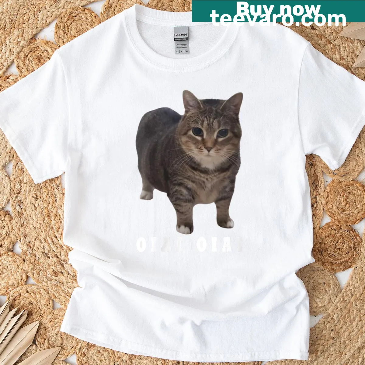 Oiia Oiia cat meme t-shirt in v-neck style — on a men's t-shirt