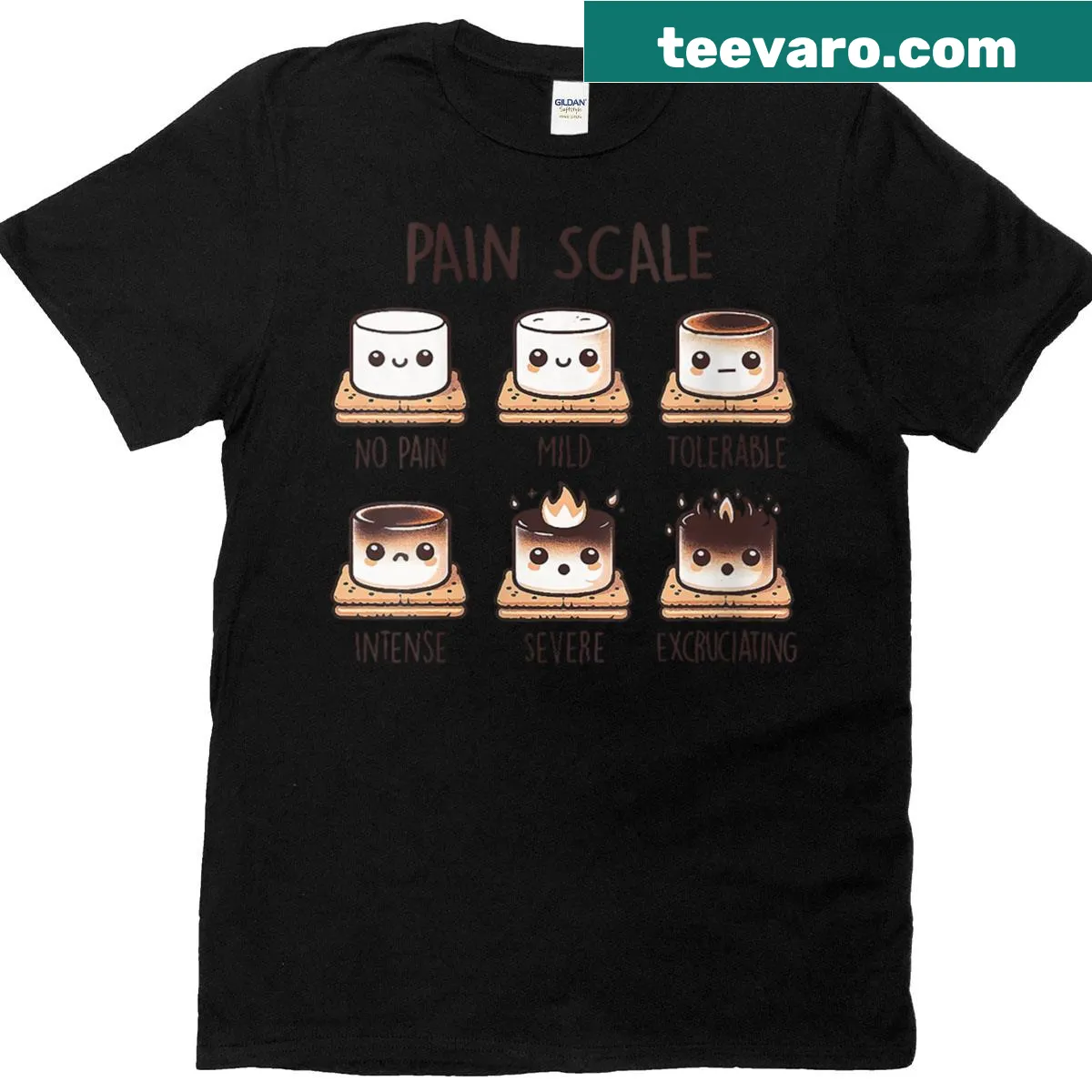 Vintage-inspired nurse t-shirt featuring a funny marshmallow pain scale graphic — on a men's t-shirt