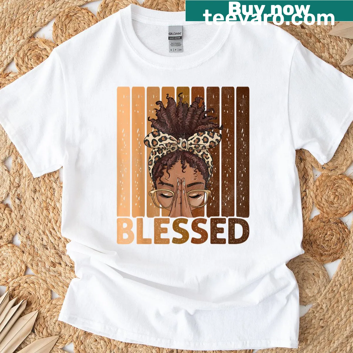T-shirt featuring an illustration of a praying Black woman, celebrating faith. — on a men's t-shirt