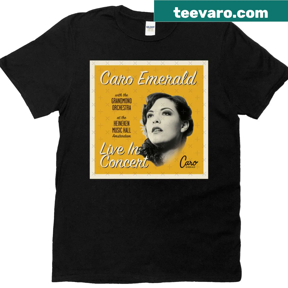 Vintage concert t-shirt featuring Caro Emerald from 2011 performance — on a men's t-shirt