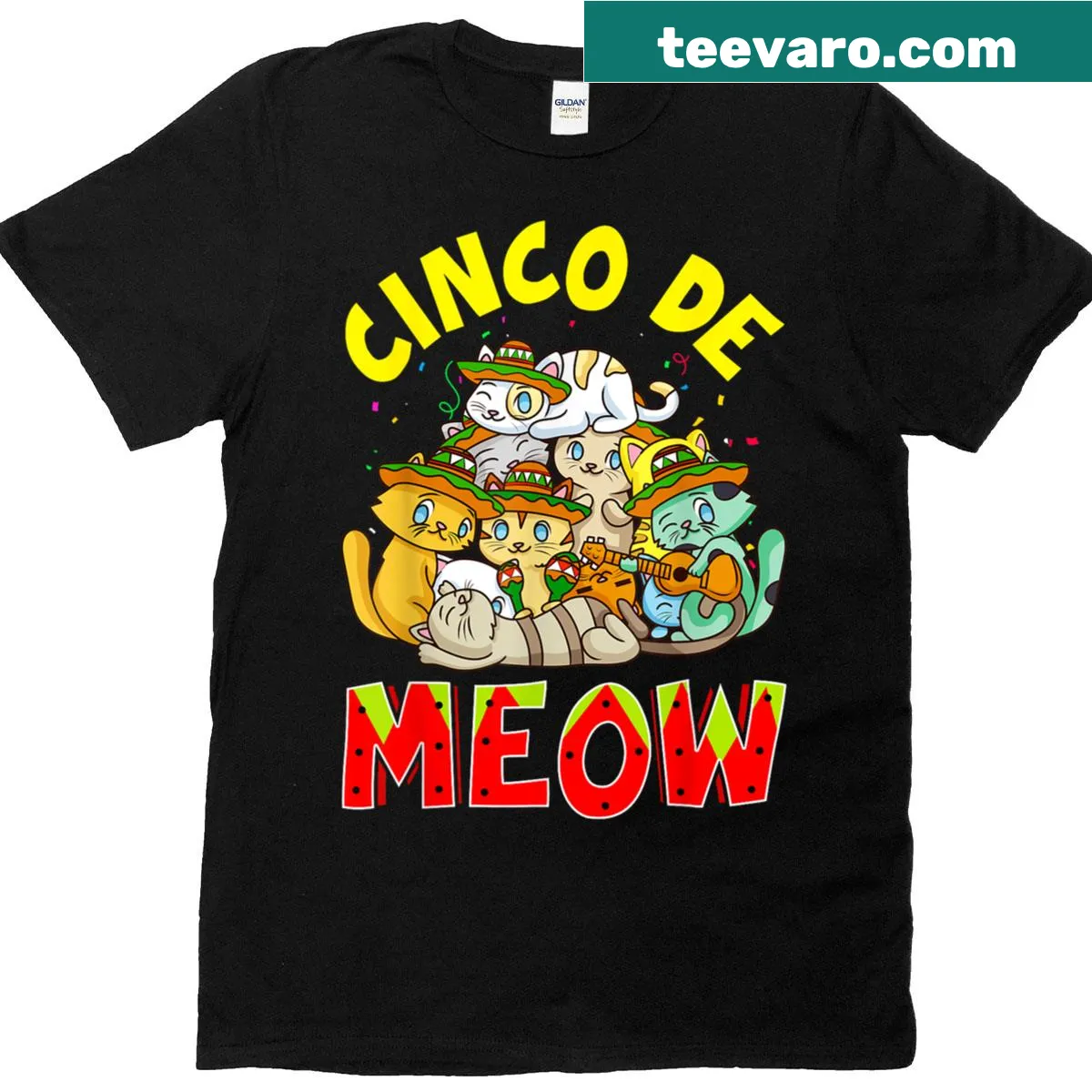 Playful Cinco de Mayo t-shirt featuring a cat pun — on a men's t-shirt