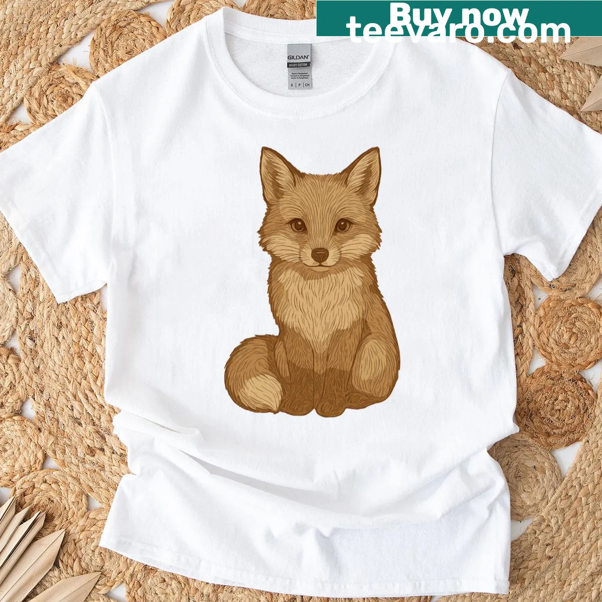 Vintage fox illustration on a T-shirt in sepia tones. — on a men's t-shirt
