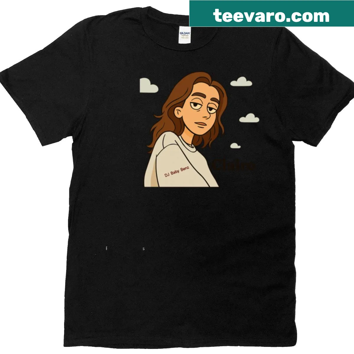 Minimalist Clairo t-shirt with bold text — on a men's t-shirt