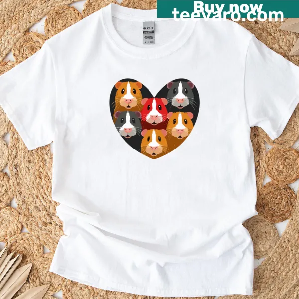 Adorable guinea pig faces arranged in a heart design on T-shirt