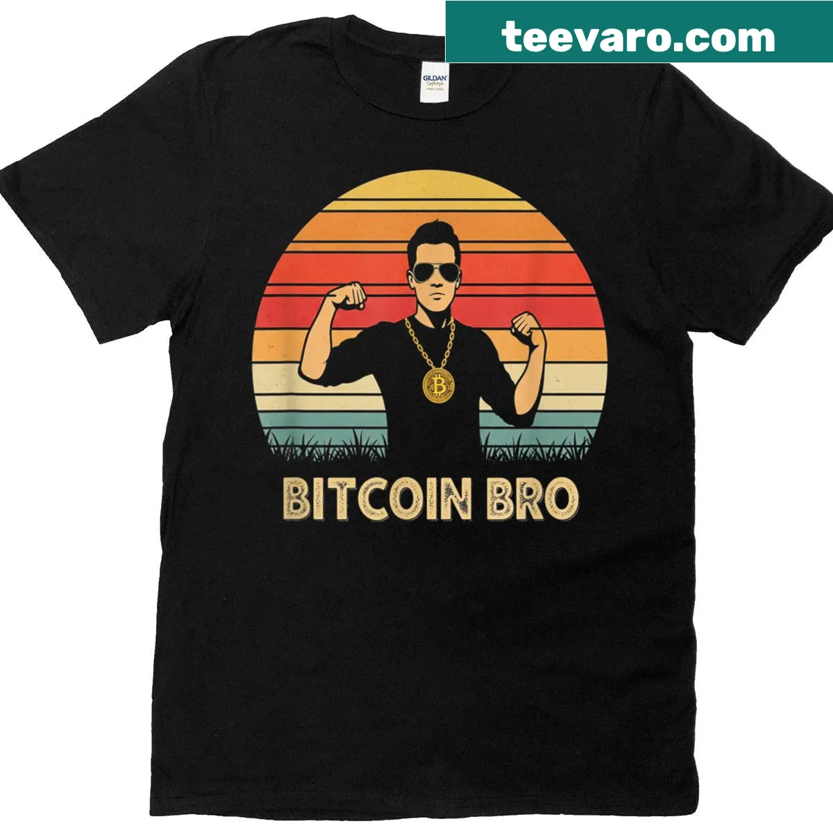 Bitcoin-themed t-shirt featuring phrases related to cryptocurrency trading — on a men's t-shirt