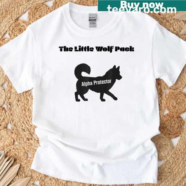 Illustration of an alpha wolf with pack on a family-themed T-shirt