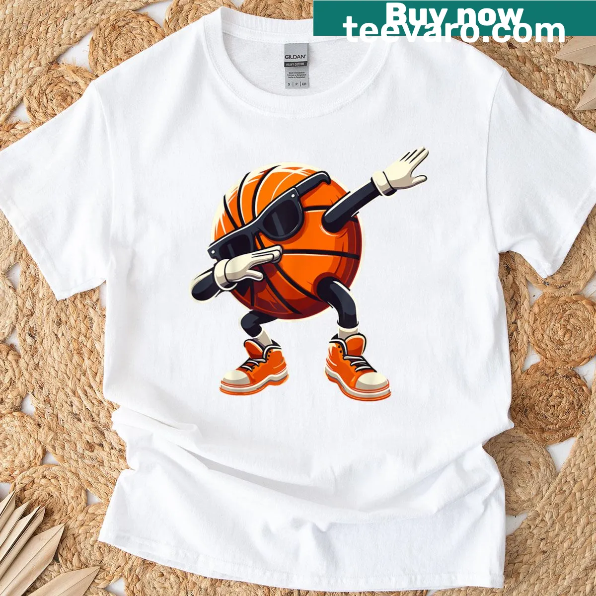 Funny basketball T-shirt with dabbing ball graphic — on a men's t-shirt