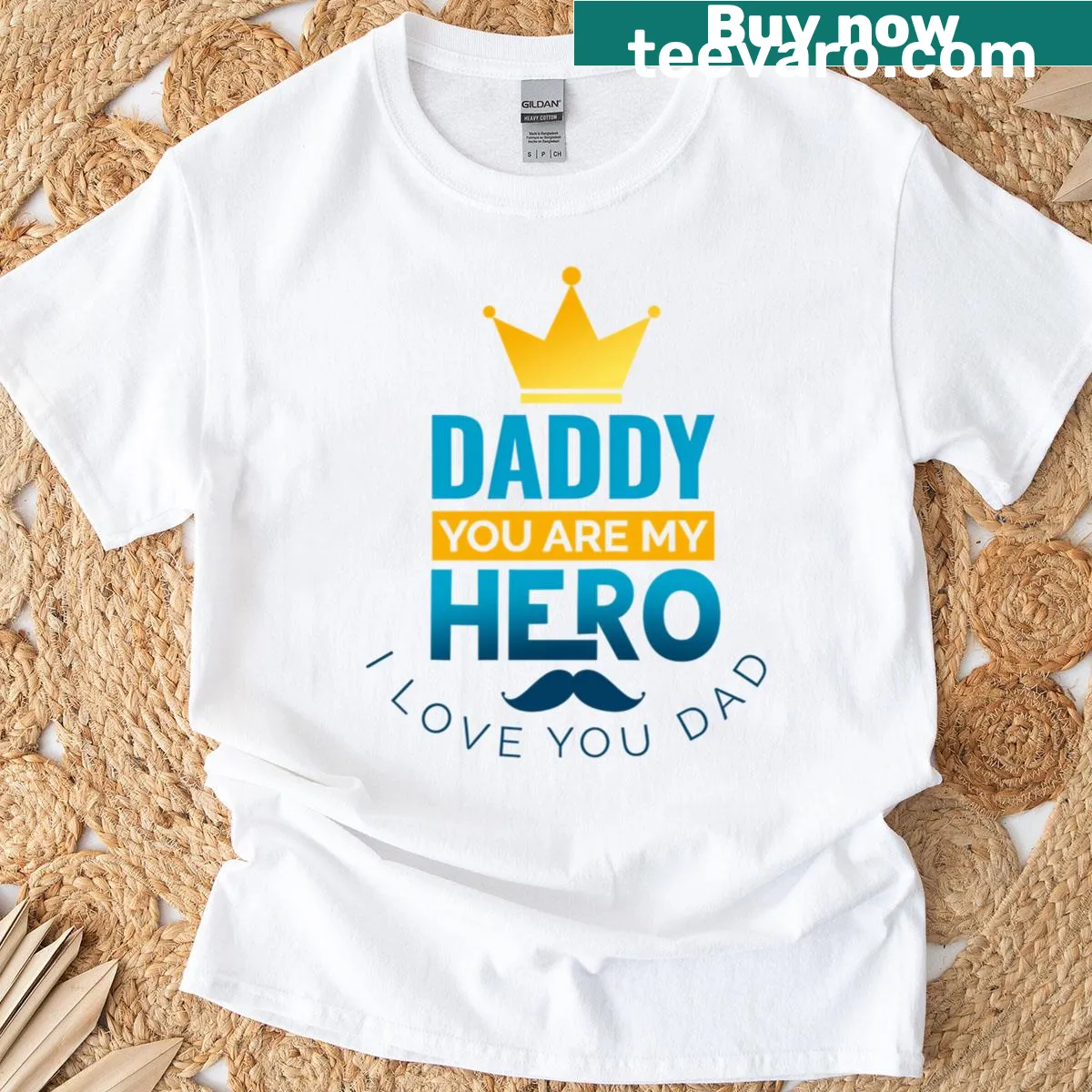 Crown design with 'Daddy You Are My Hero' text on T-shirt — on a men's t-shirt