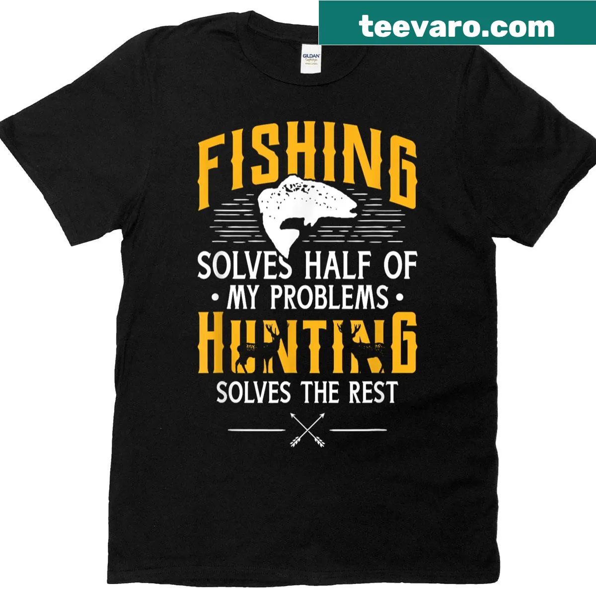 Funny T-shirt for fishing and hunting enthusiasts with witty slogan — on a men's t-shirt