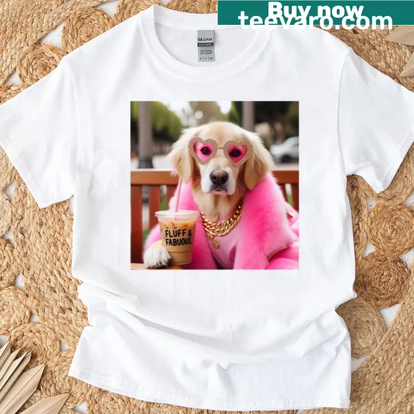 Chic Golden Retriever digital art graphic on a t-shirt