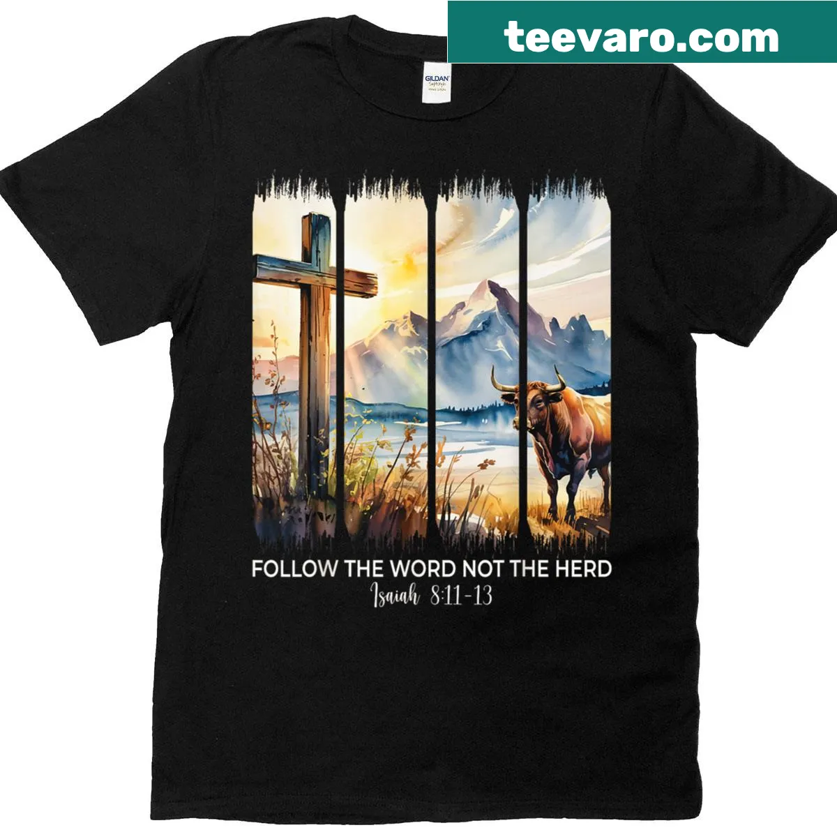 Christian faith t-shirt with Follow The Word Not The Herd text — on a men's t-shirt