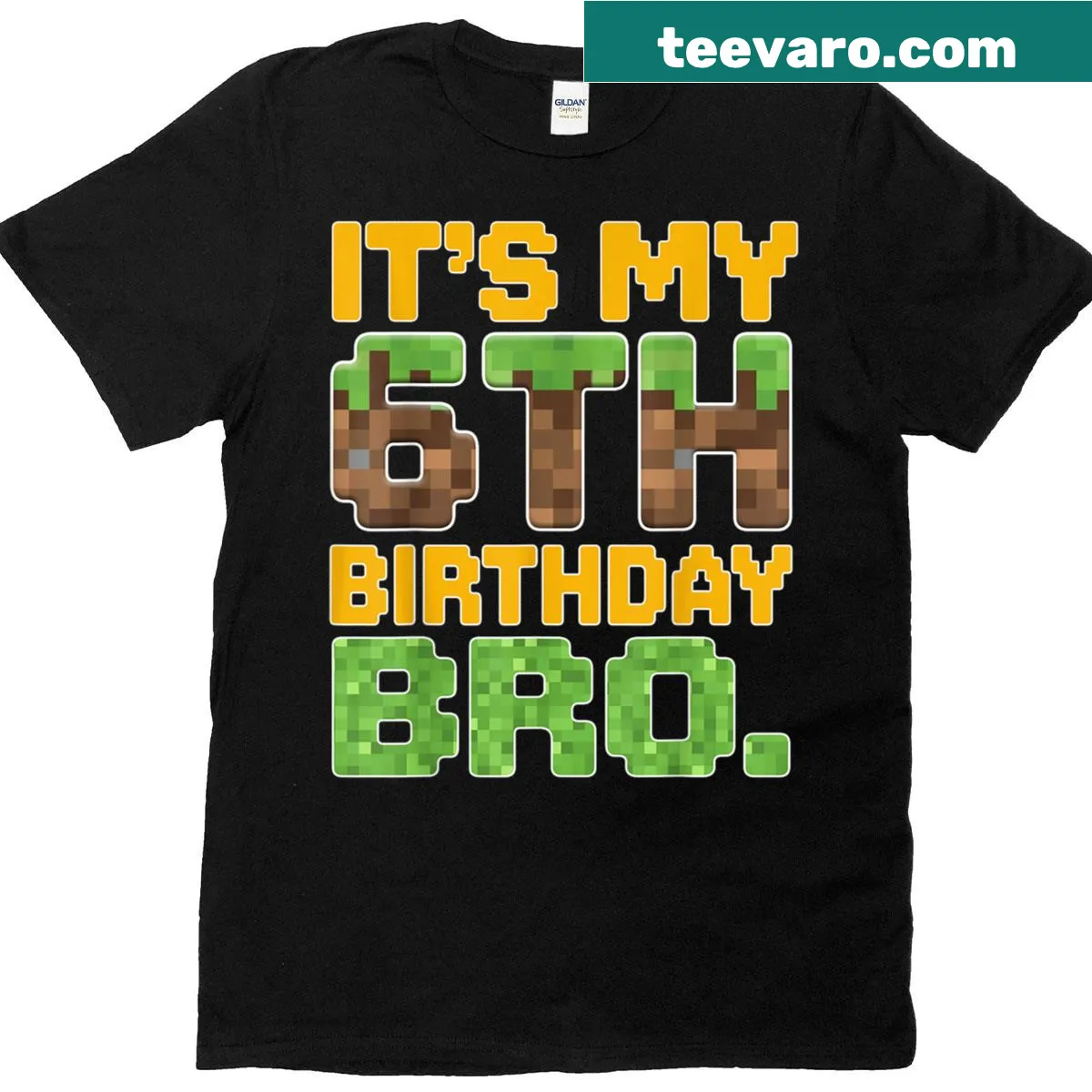 Pixel art birthday t-shirt for a 6-year-old gamer — on a men's t-shirt