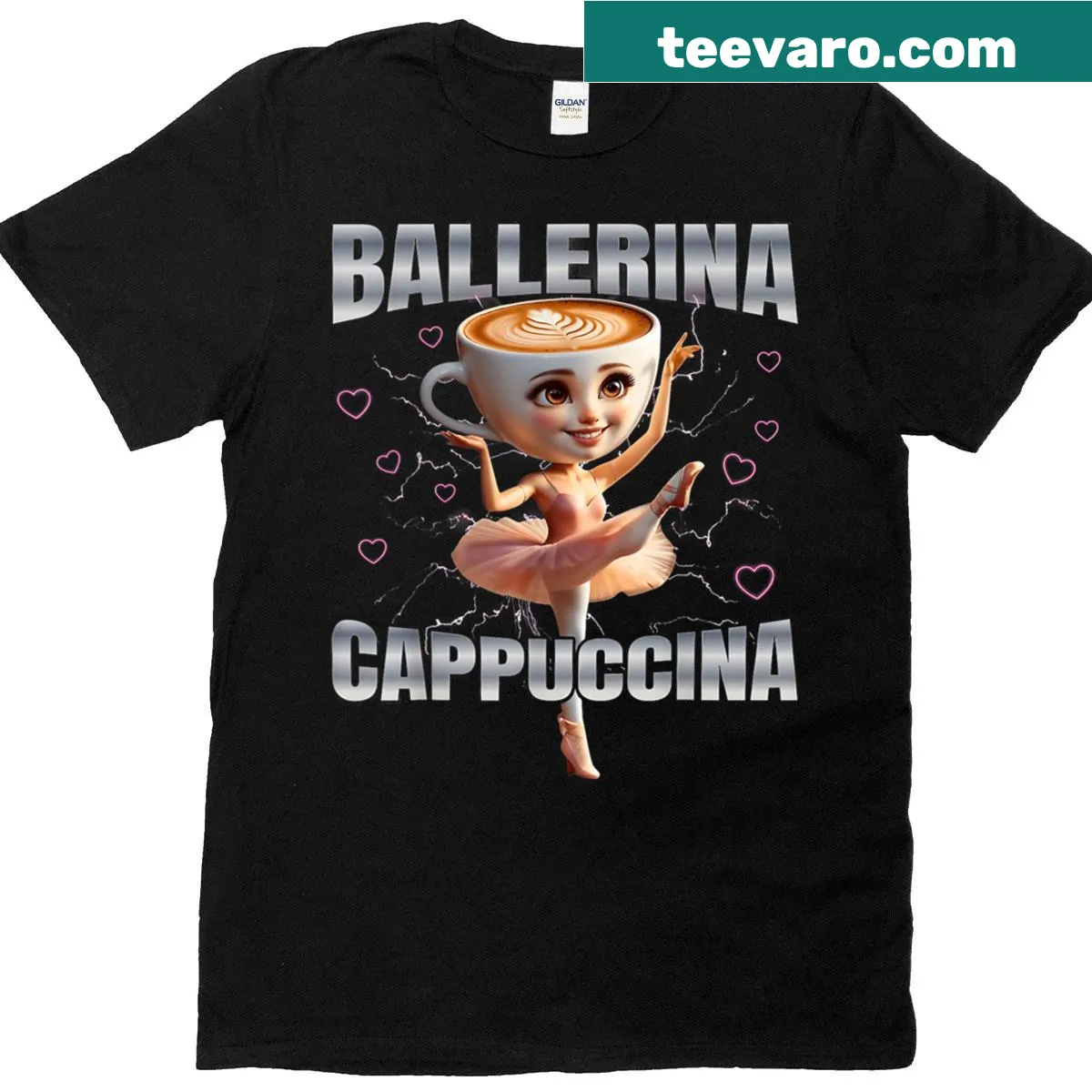 Cartoon graphic of a cappuccino dancer on a T-shirt — on a men's t-shirt