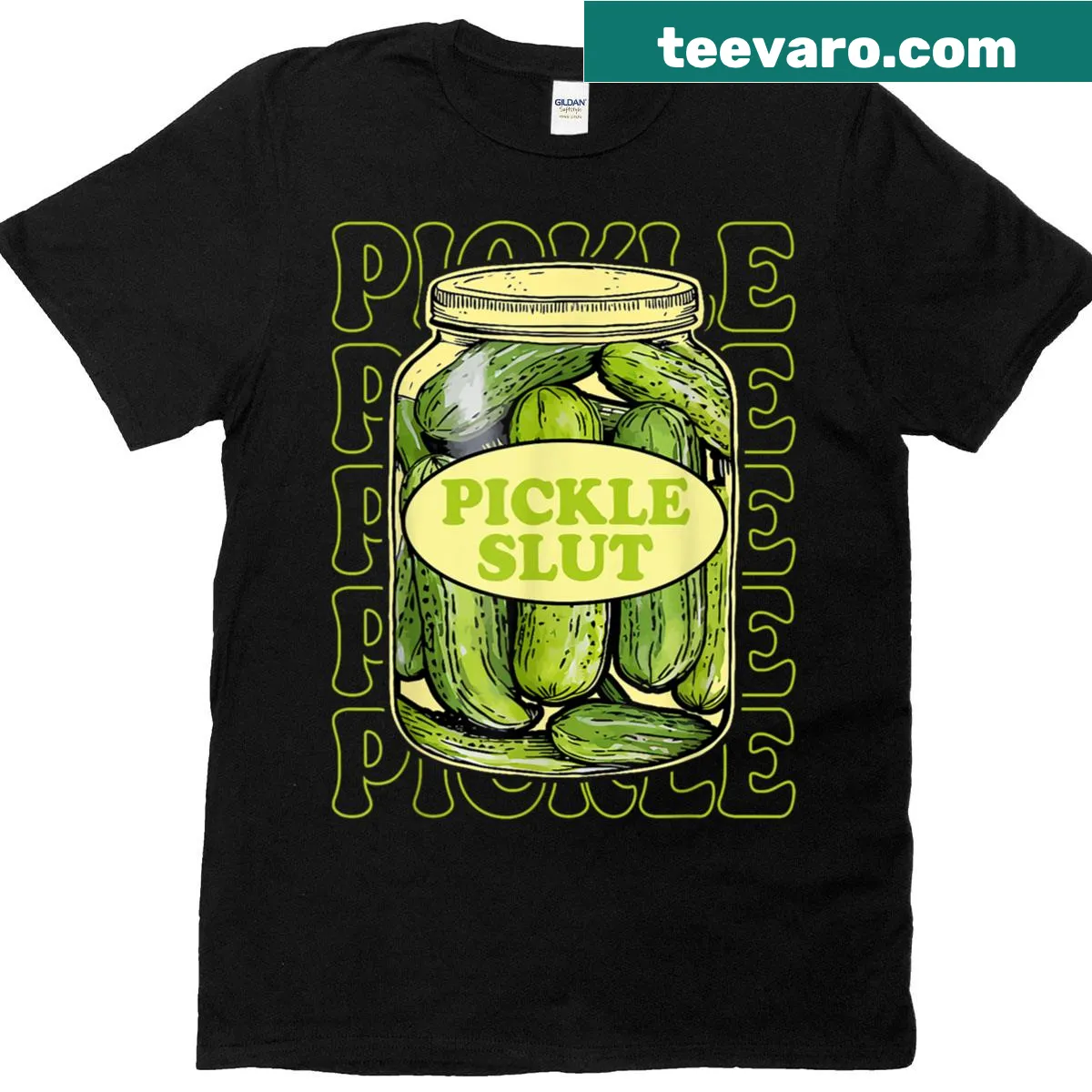 Funny text graphic celebrating love for pickles in a playful manner — on a men's t-shirt