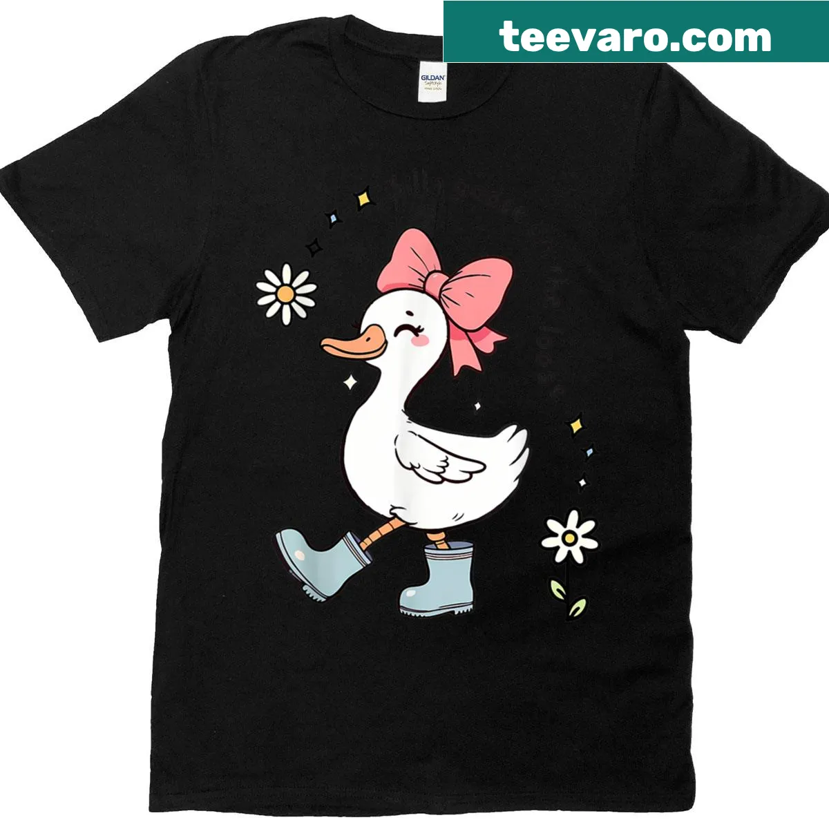Cartoon silly goose graphic on a kids T-shirt for girls — on a men's t-shirt
