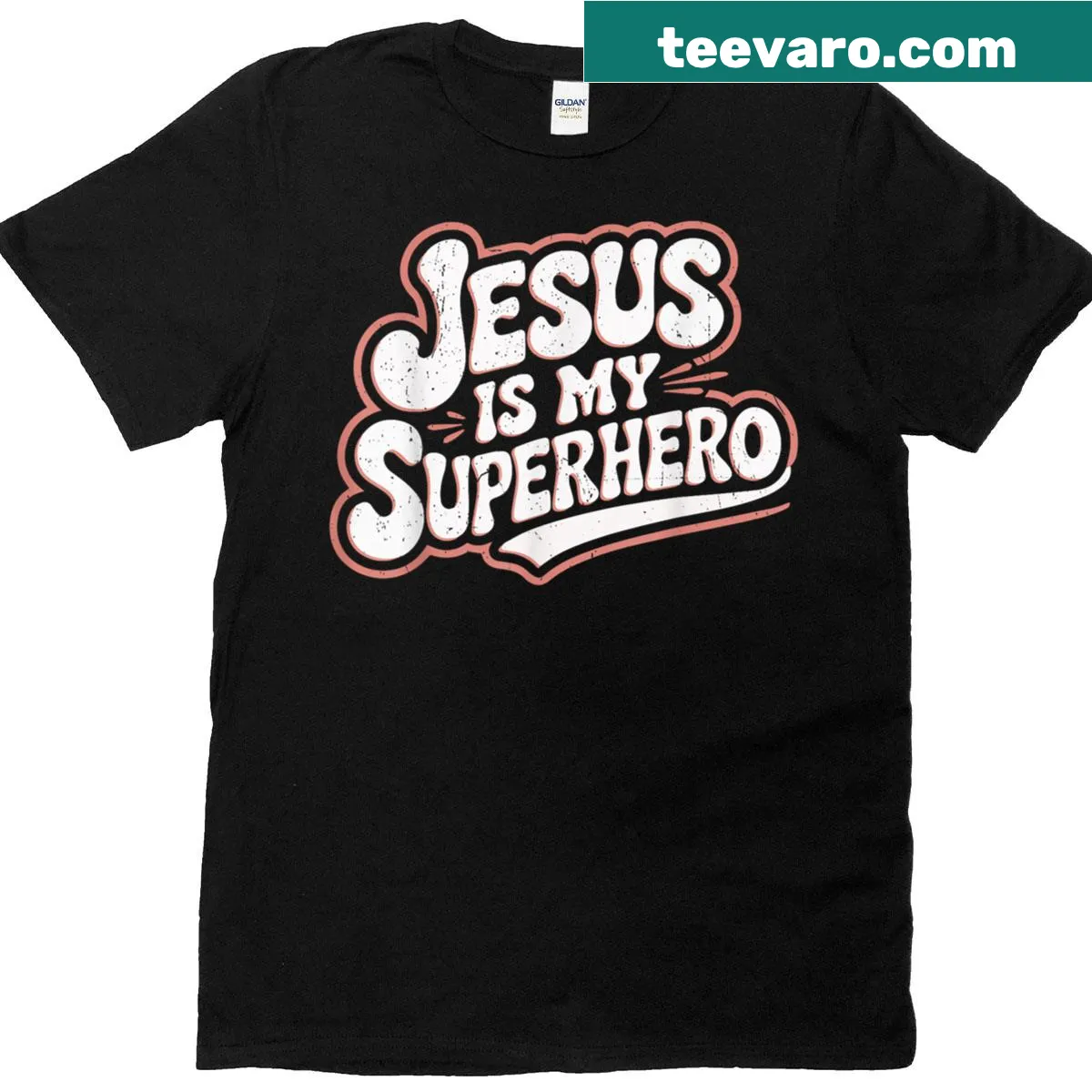 Christian T-shirt for girls with the phrase 'Jesus Is My Superhero' — on a men's t-shirt