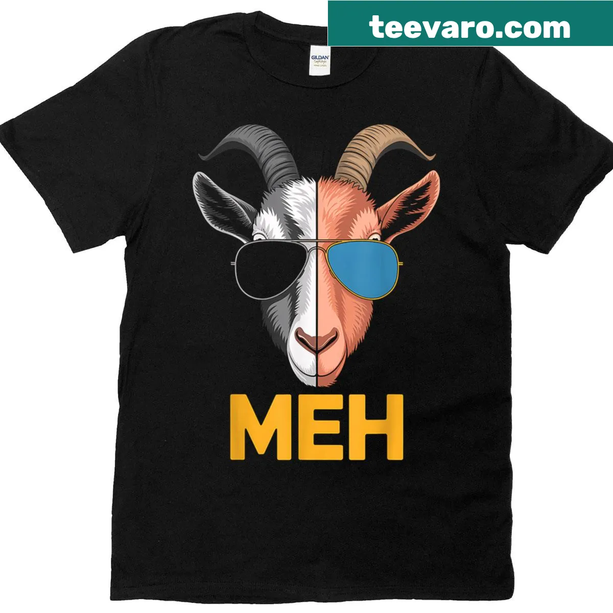 Humorous T-shirt for goat lovers with the phrase 'Meh' — on a men's t-shirt