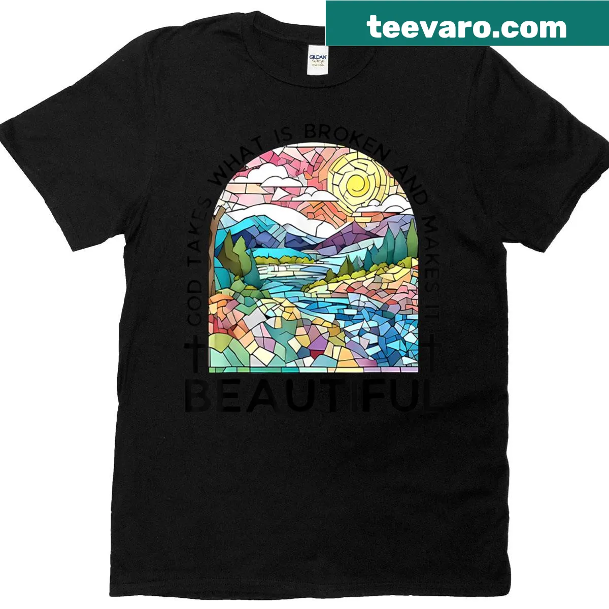 Inspirational T-shirt with 'God Takes What Is Broken And Makes It Beautiful' — on a men's t-shirt