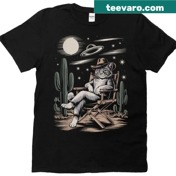 Vintage cowboy cat T-shirt with a meme graphic and humorous text