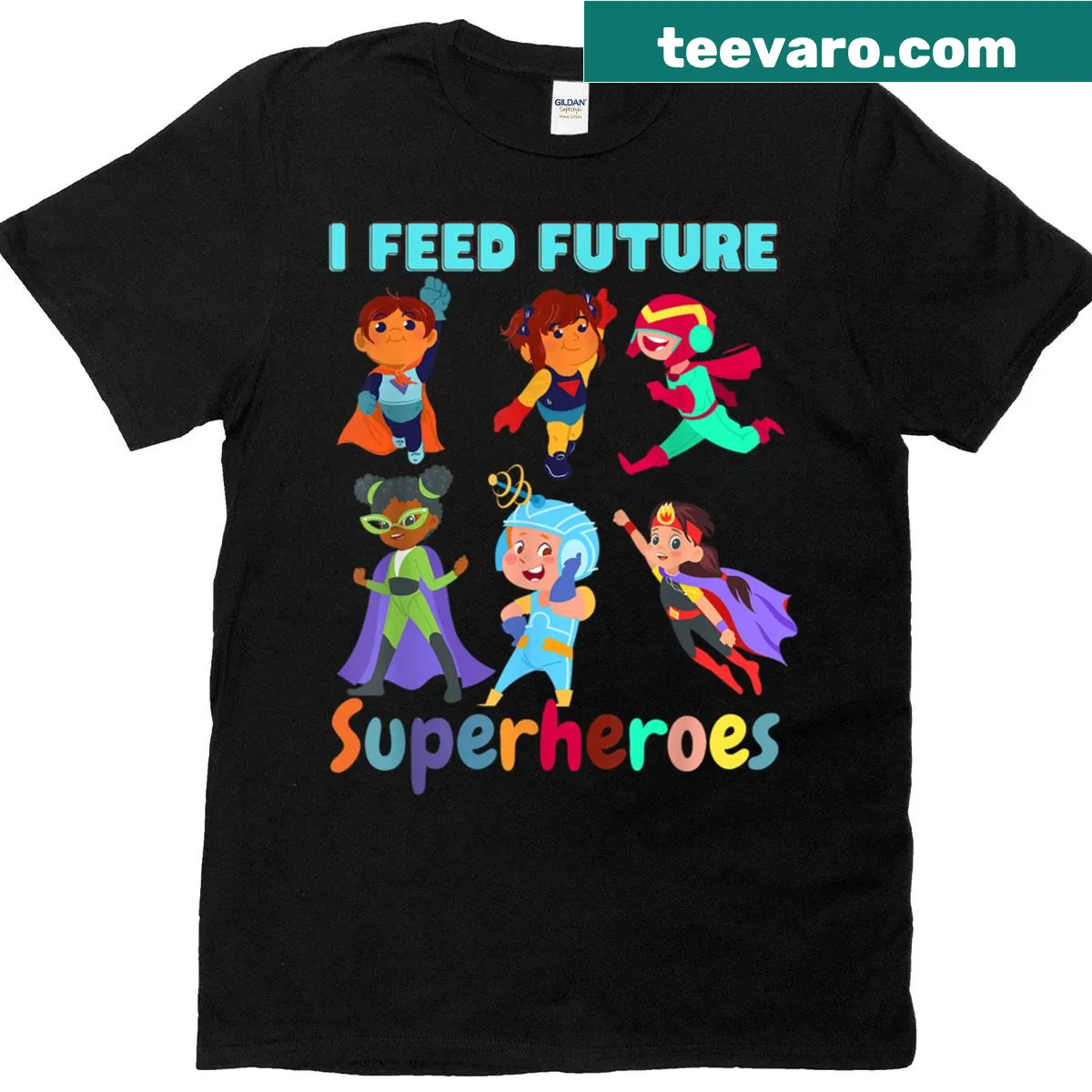 Funny t-shirt for lunch ladies with superhero theme — on a men's t-shirt