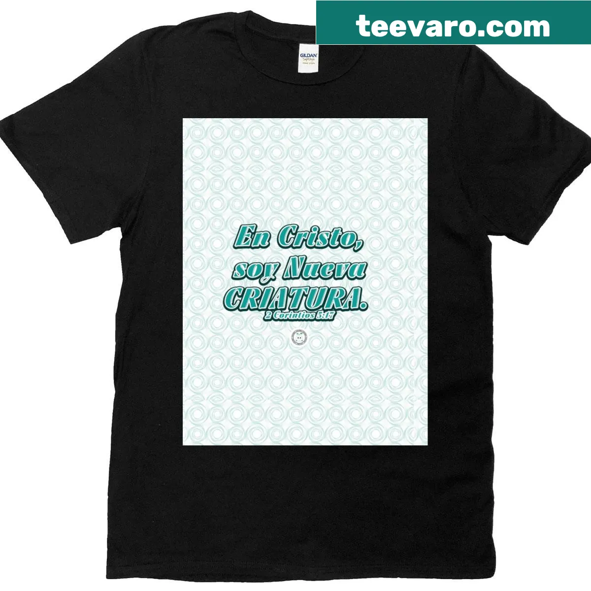 Spanish graphic t-shirt with the phrase about new creation in Christ — on a men's t-shirt