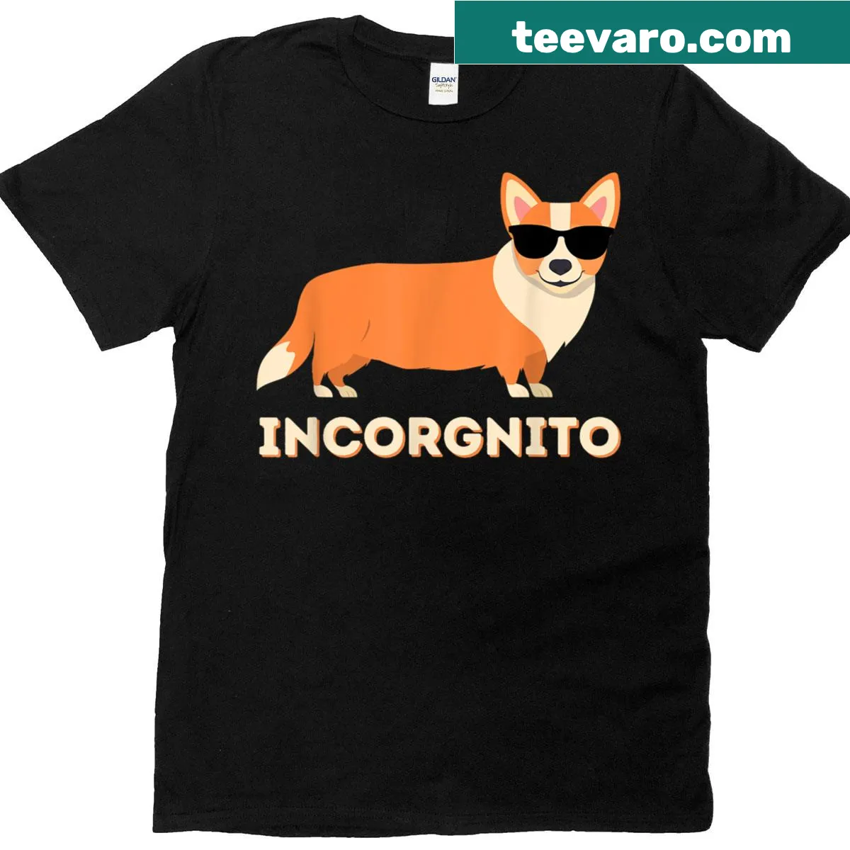 Funny Welsh Corgi owner shirt with playful 'incorgnito' text and graphic — on a men's t-shirt
