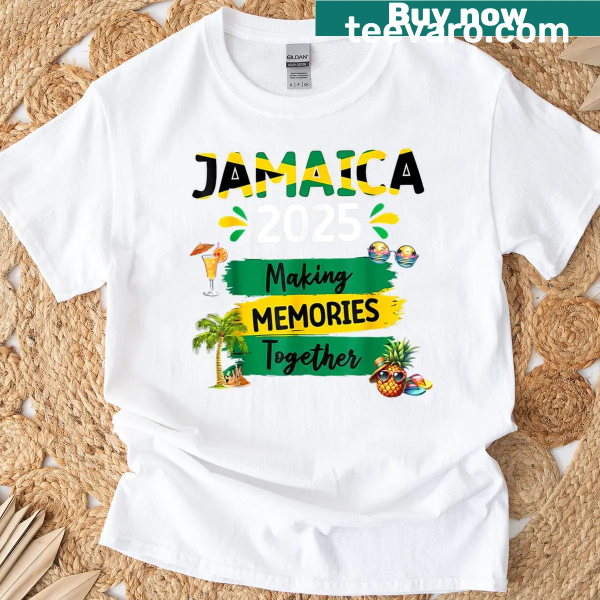 Matching family t-shirt set with a Jamaica vacation theme — on a men's t-shirt
