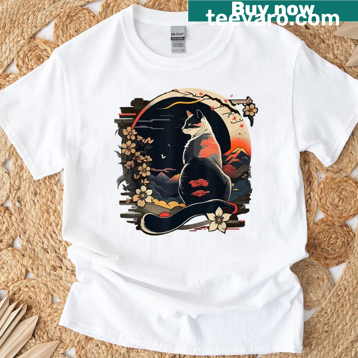 Kawaii-style T-shirt featuring a cute anime cat graphic — on a men's t-shirt