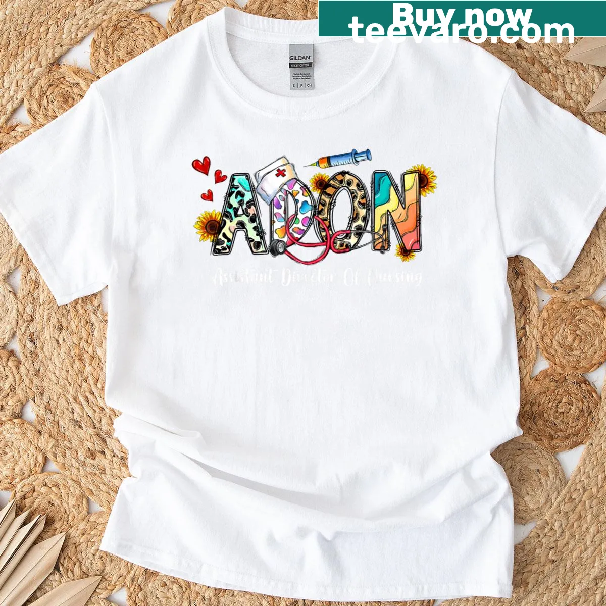 Western-style shirt with a leopard print and nursing title illustration. — on a men's t-shirt