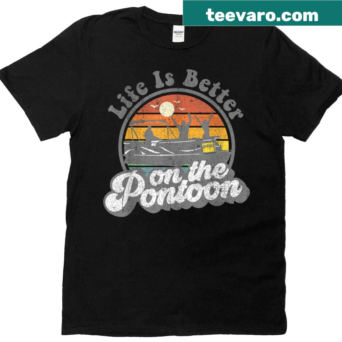 Funny t-shirt for dads about life on a pontoon boat. — on a men's t-shirt