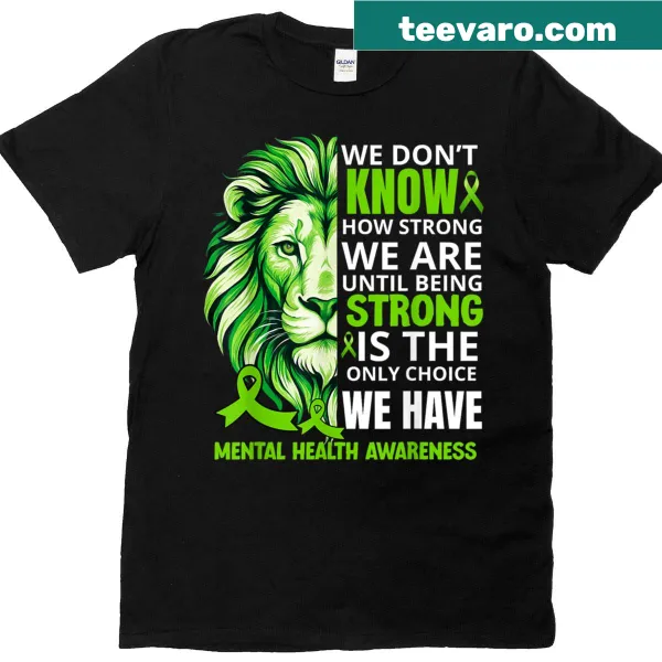 Lion graphic with a green ribbon for mental health awareness