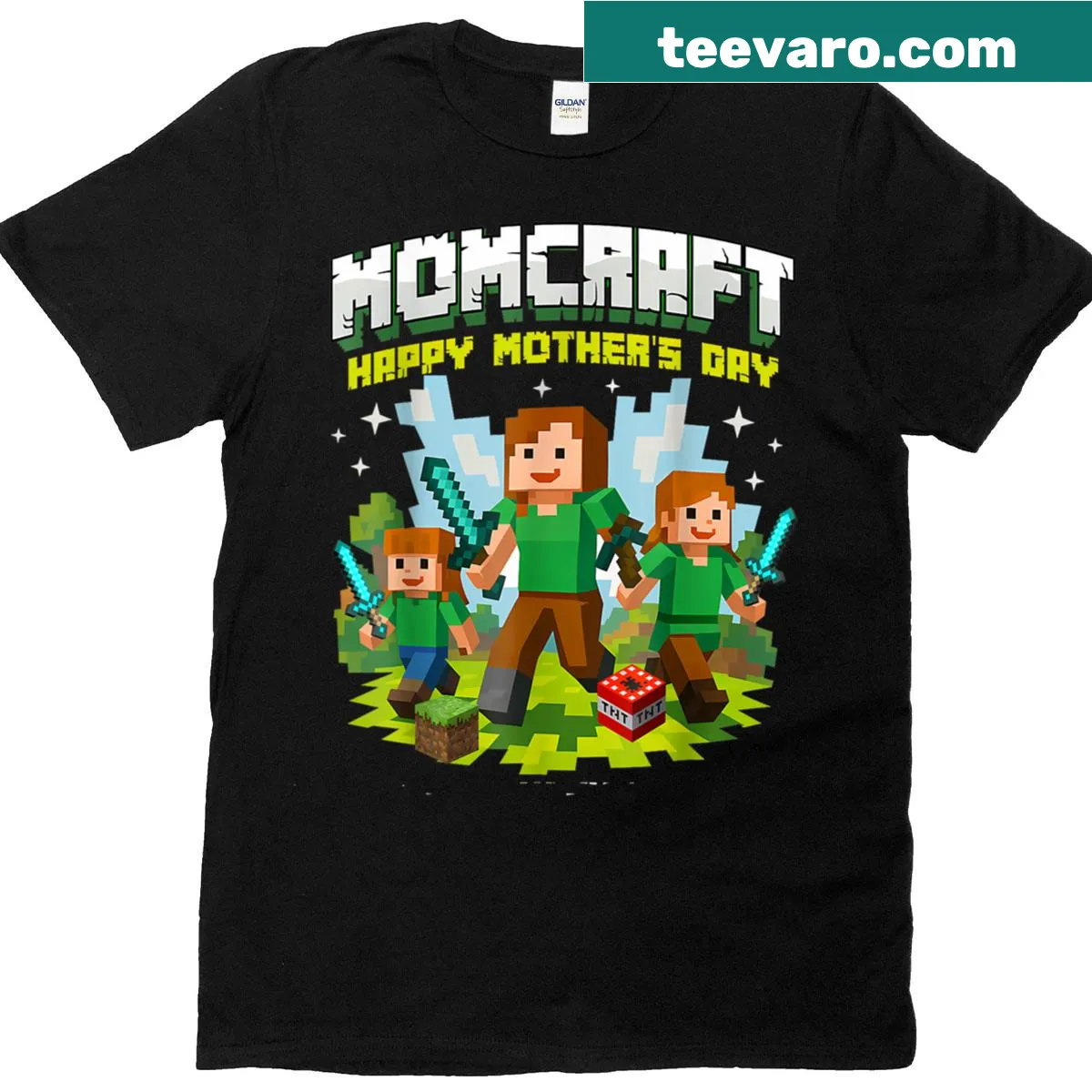 Momcraft t-shirt featuring a miner mom character for Mother's Day — on a men's t-shirt