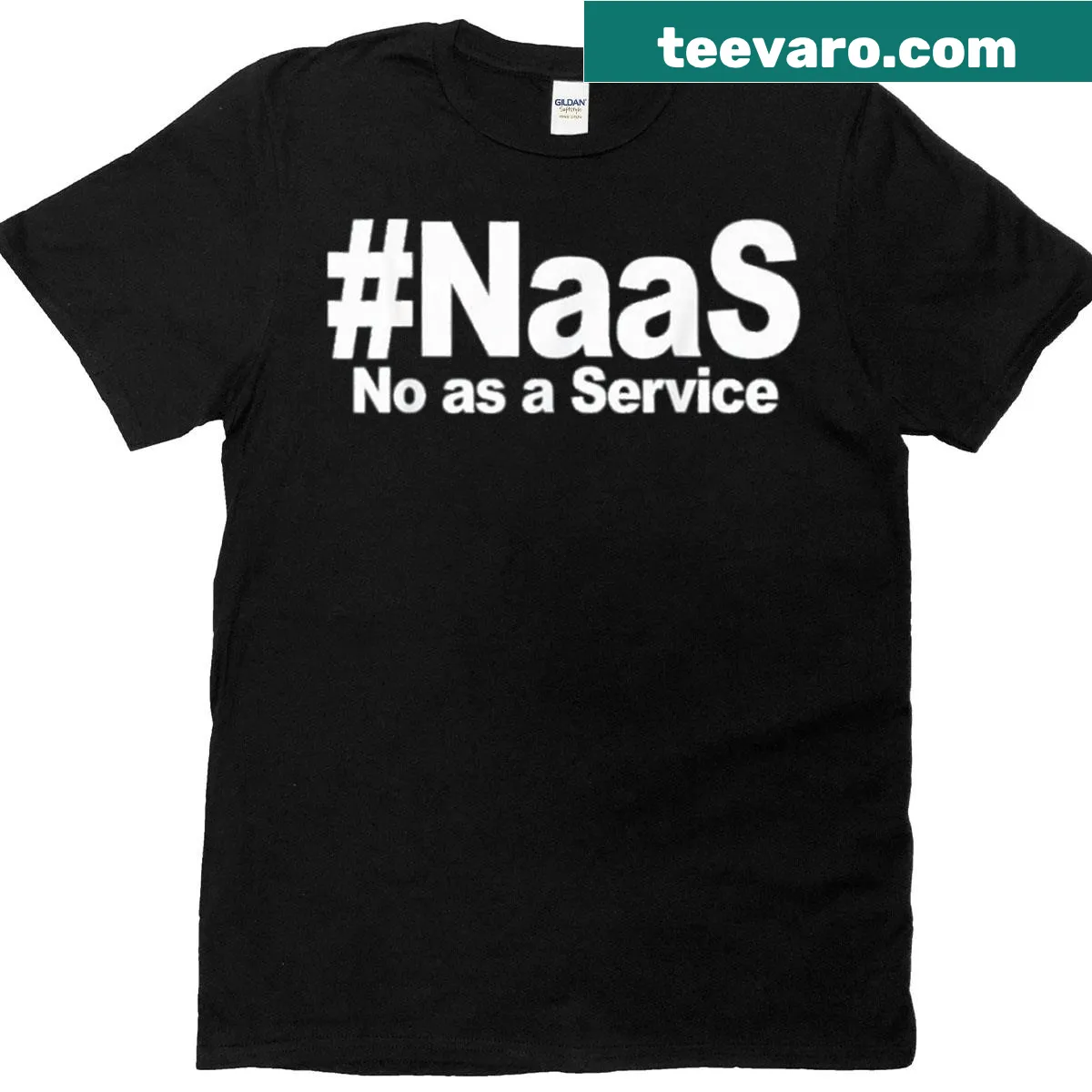 Funny tech-themed t-shirt with 'Naas No As A Service' quote — on a men's t-shirt