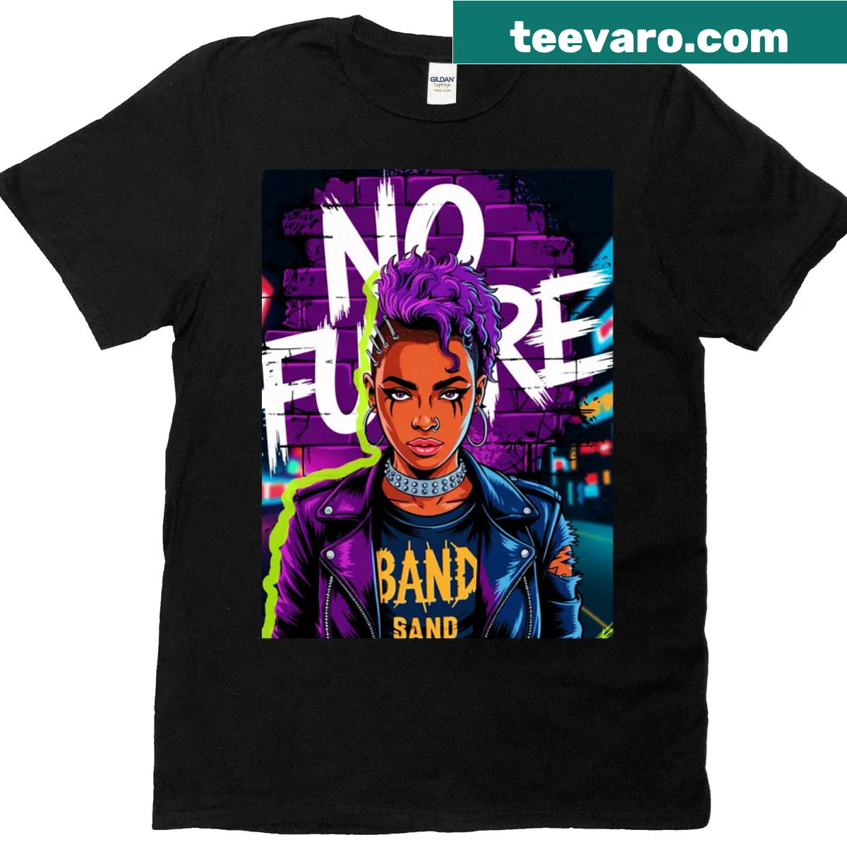 Bold statement No Future Punk Chick t-shirt with striking typography — on a men's t-shirt
