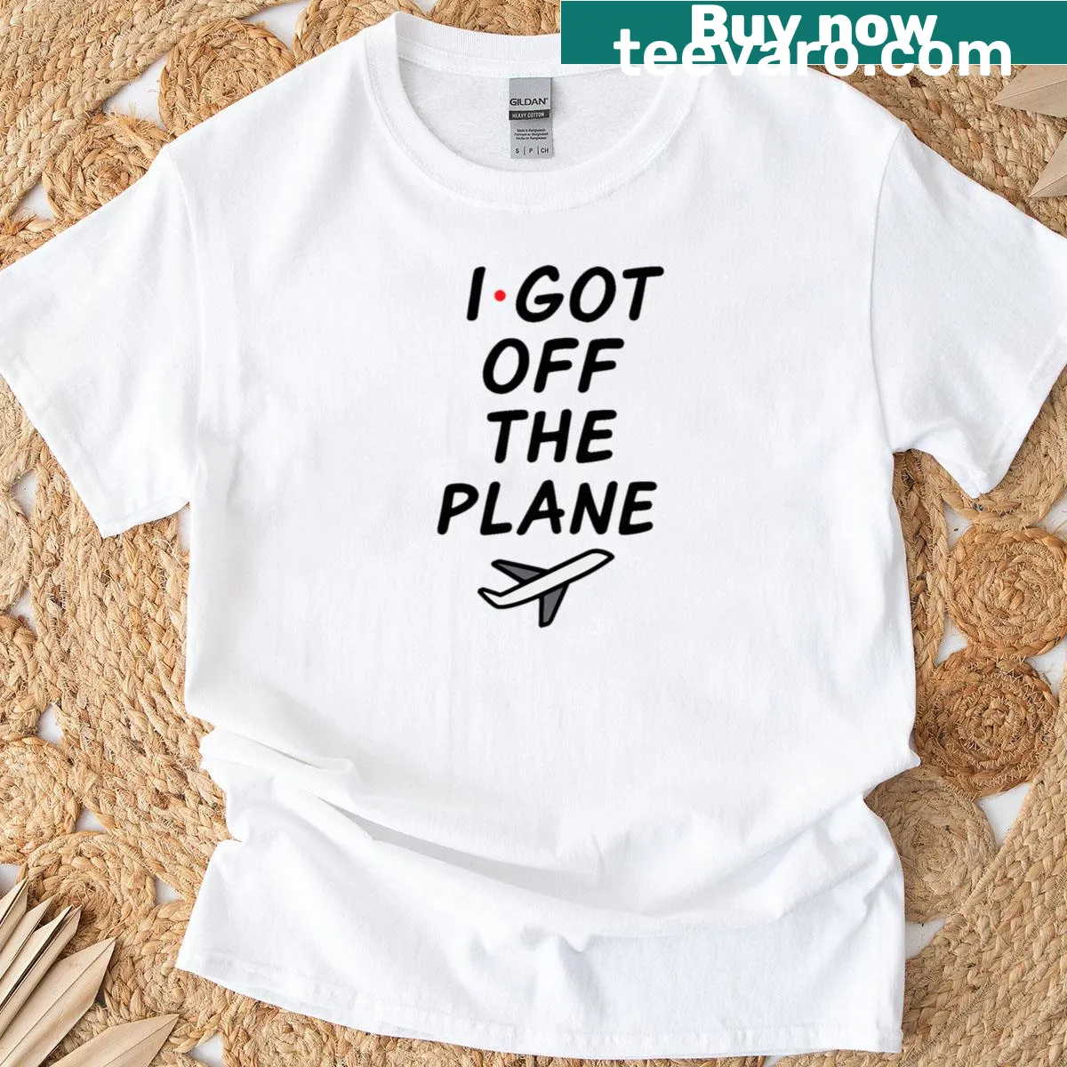 Text graphic tee saying 'Off The Plane' in modern font — on a men's t-shirt