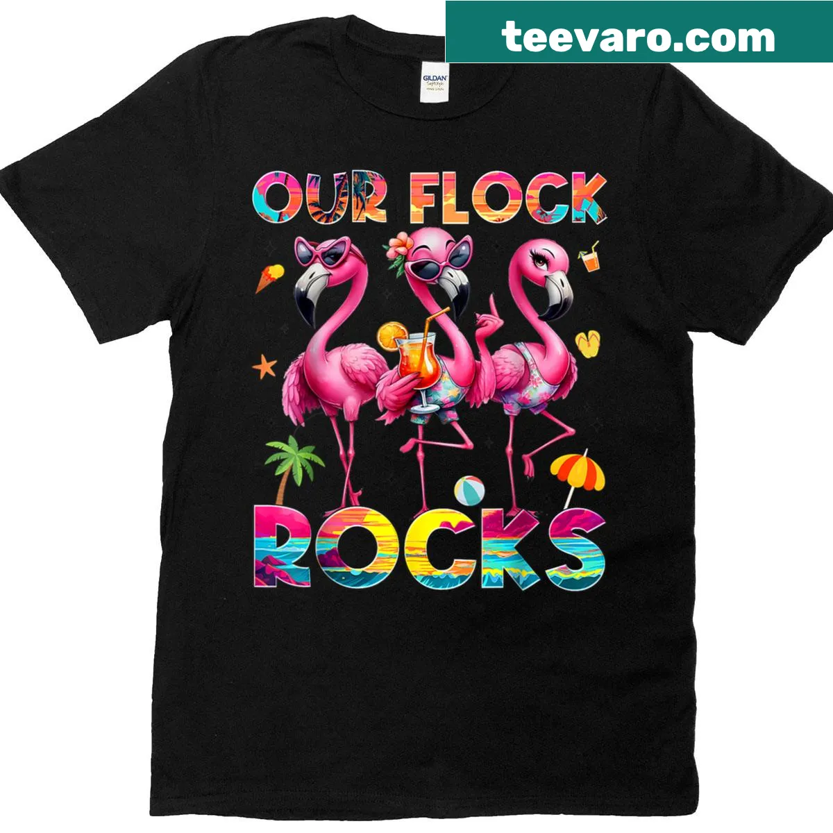 Family matching t-shirt with a flamingo illustration for summer — on a men's t-shirt