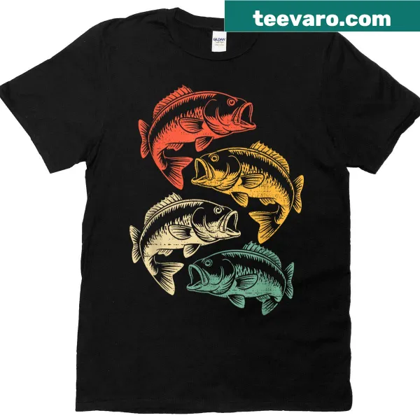 Vintage bass fishing graphic T-shirt for men featuring fishing gear