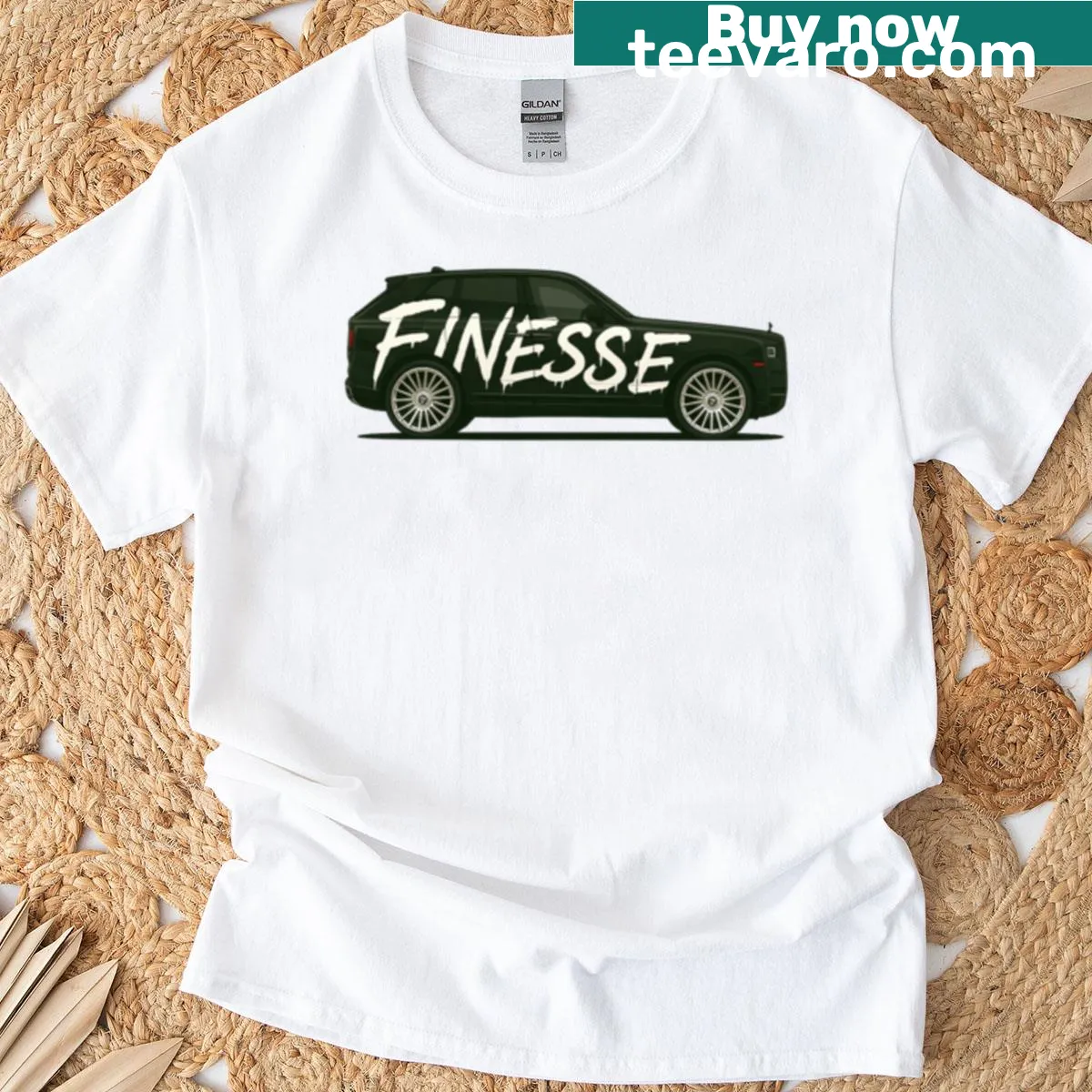 Bold typographic Rr Finesse t-shirt design — on a men's t-shirt