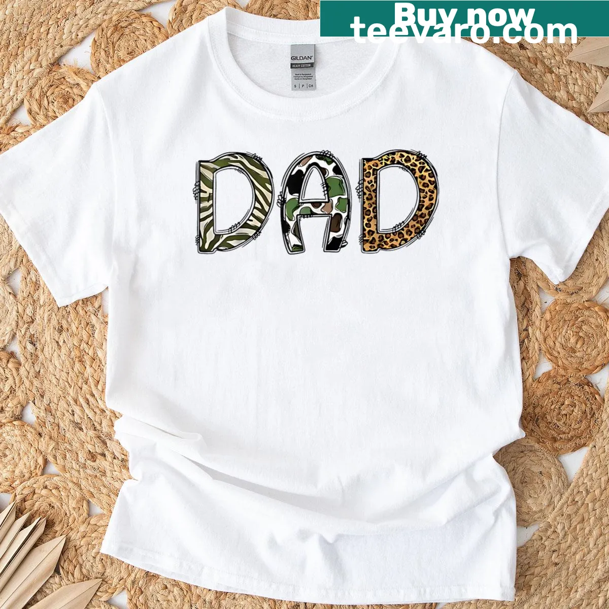 Leopard camo design T-shirt for Father's Day with jungle motif. — on a men's t-shirt