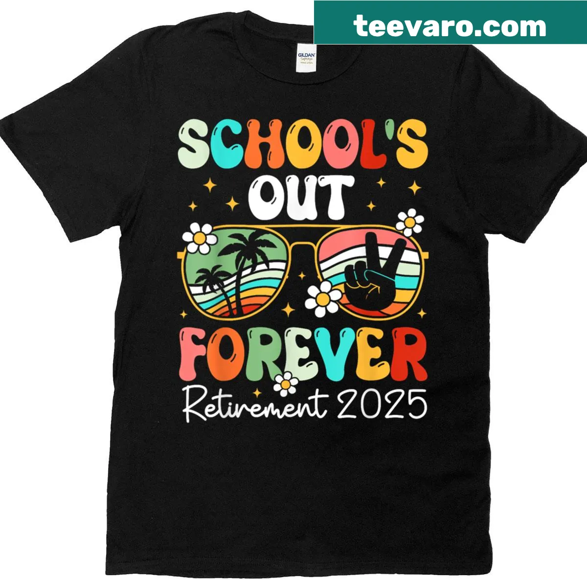 Vintage design 'Schools Out Forever' T-shirt for retired teachers — on a men's t-shirt