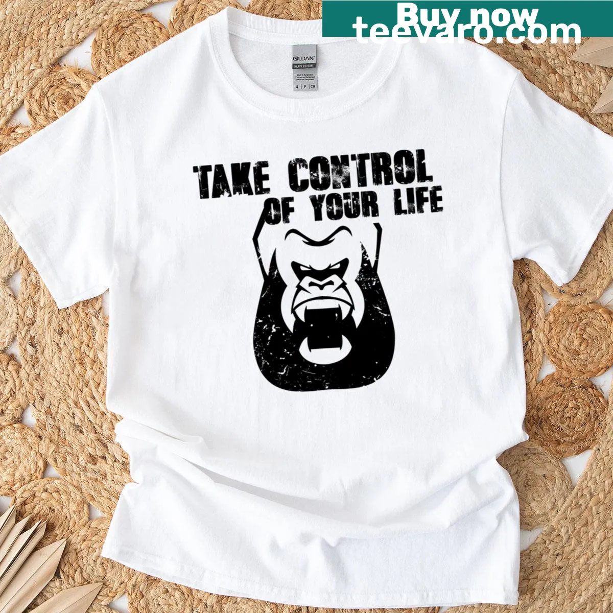 Take Control T-shirt with bold typography, motivational message — on a men's t-shirt