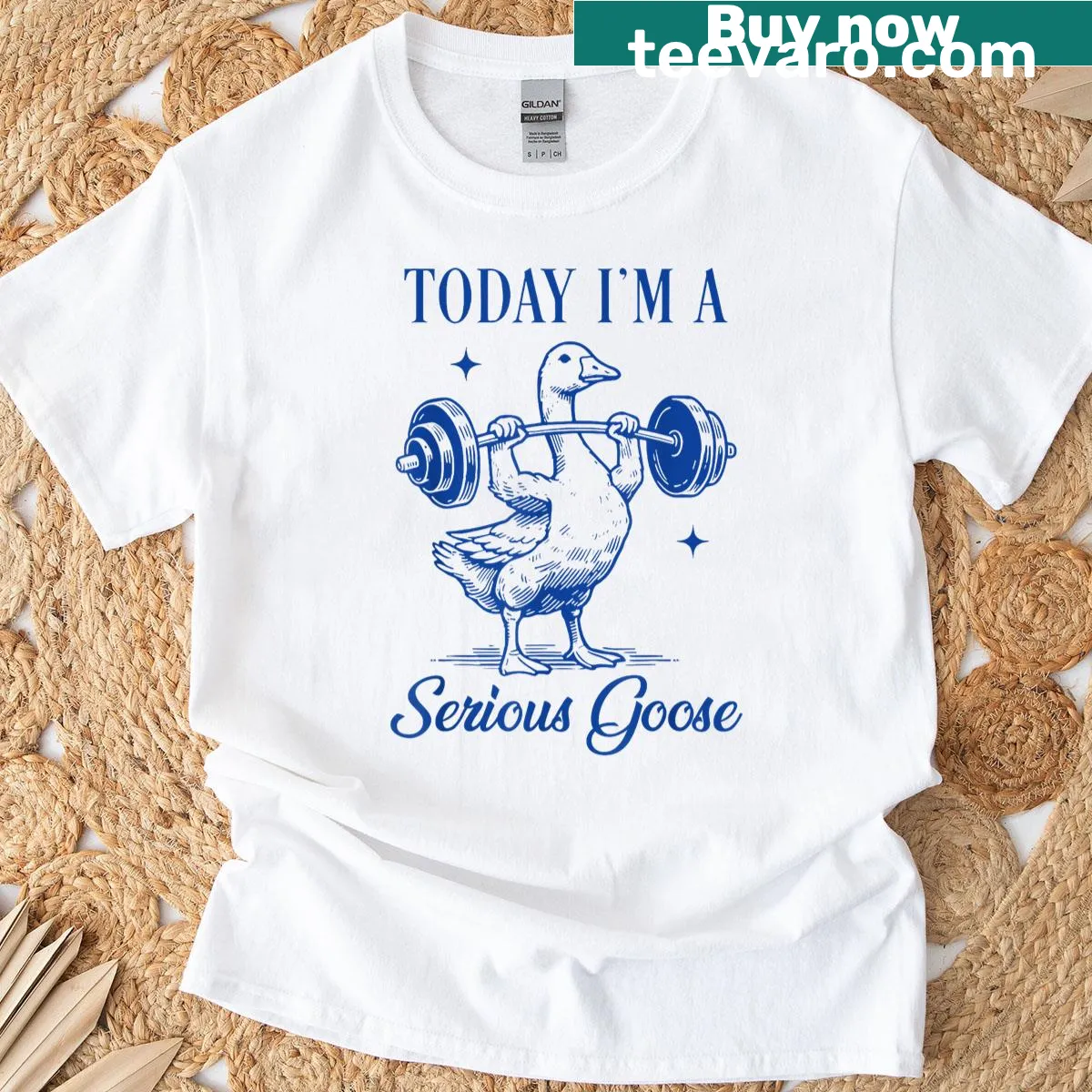 Funny gym t-shirt featuring a serious goose design — on a men's t-shirt