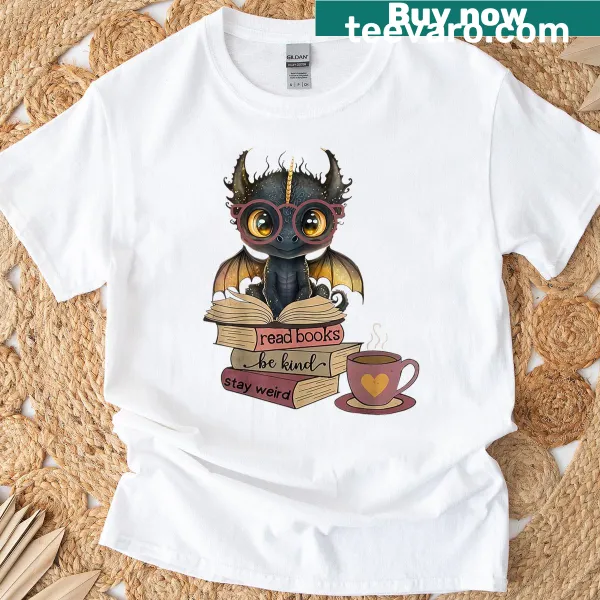 Cute cartoon dragon reading books with a fun message design