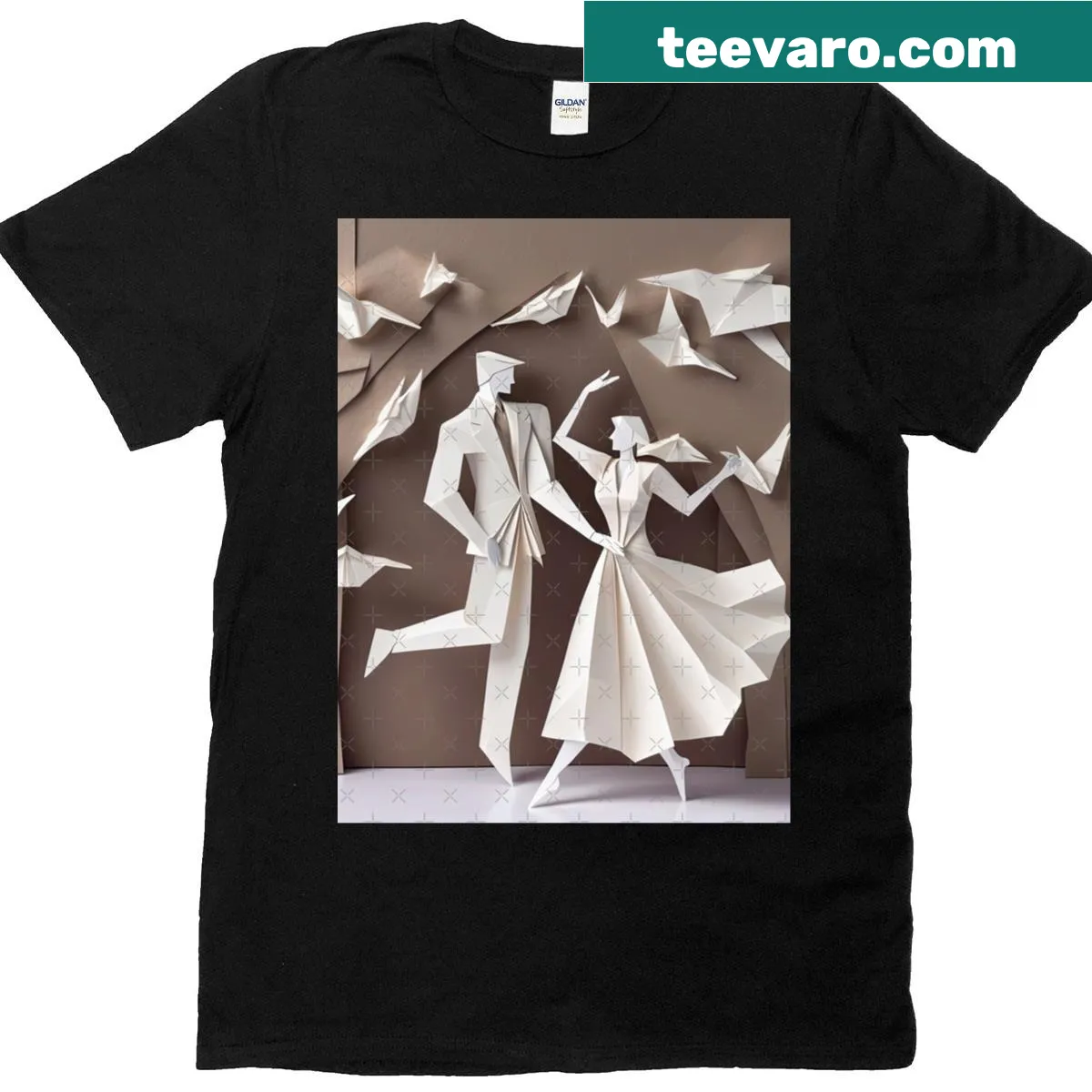 T-shirt with a hand-lettered wedding couple folding art graphic — on a men's t-shirt