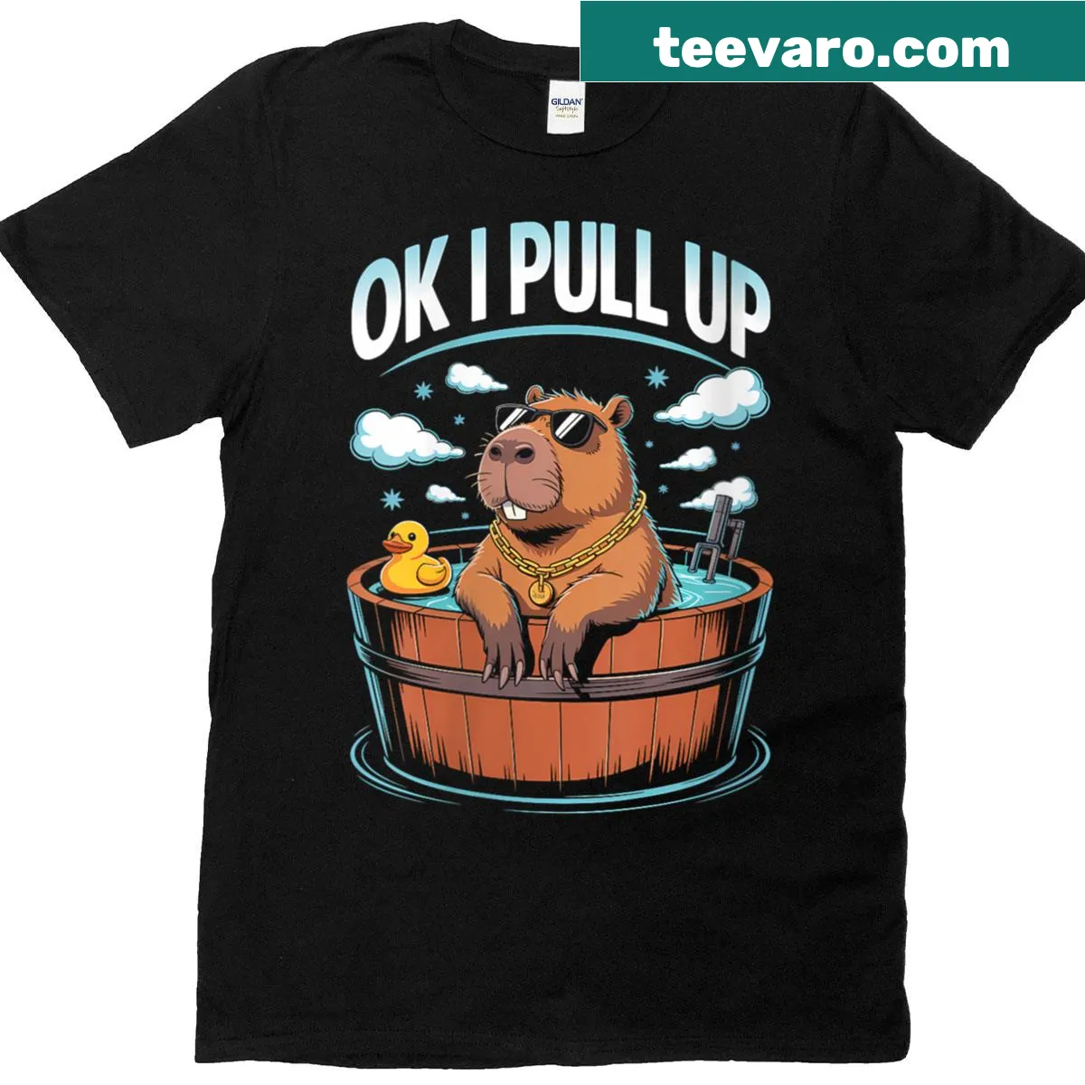Cute capybara graphic T-shirt with playful design — on a men's t-shirt