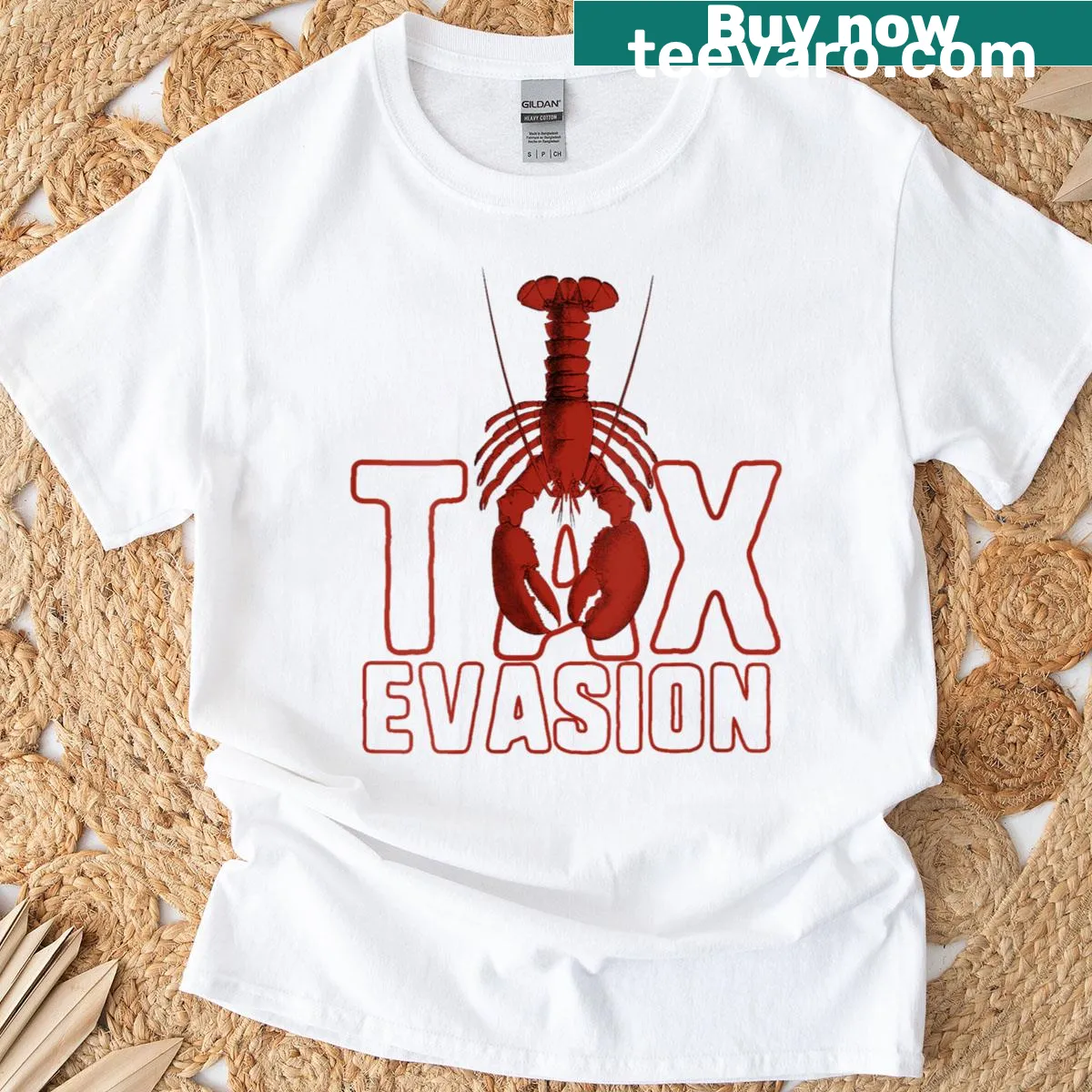 Funny lobster tax evasion meme T-shirt for women — on a men's t-shirt