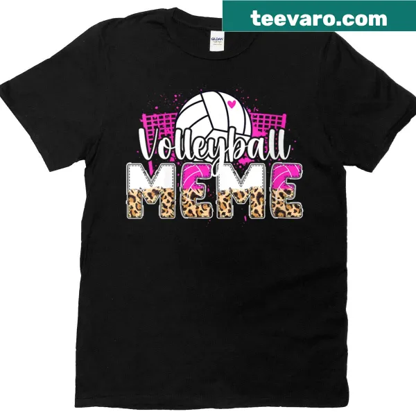 Cartoon volleyball player in a playful leopard print design on a women's t-shirt