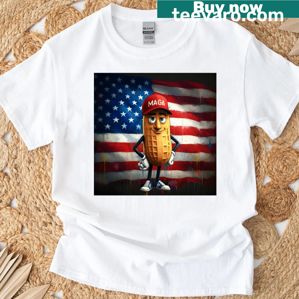 Cartoon illustration of peanuts on a T-shirt — on a men's t-shirt